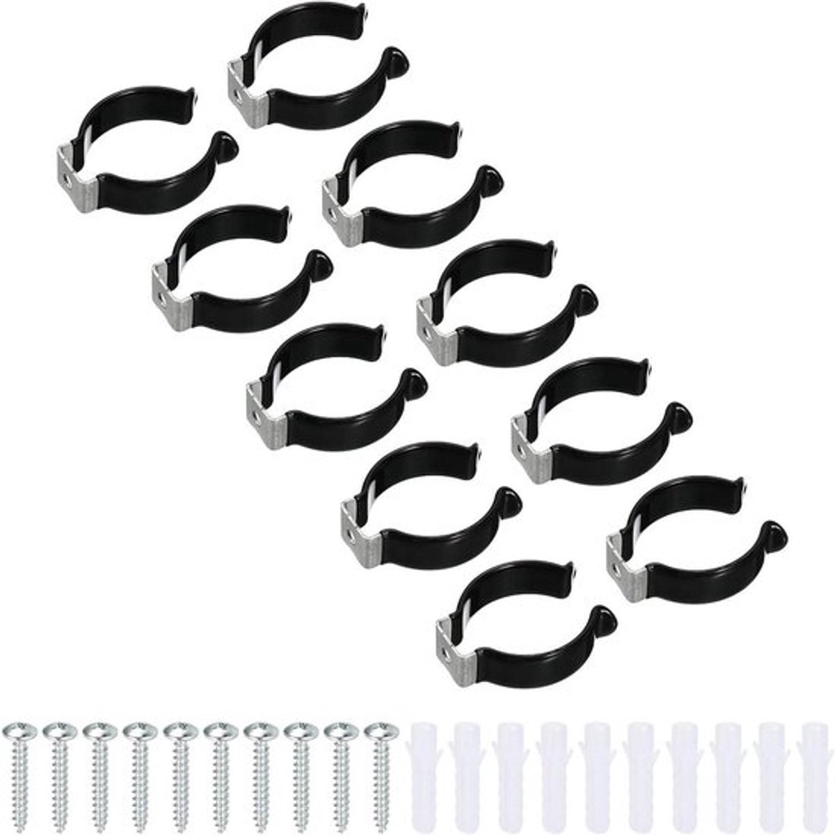 10 Stuks U Clips Houder Beugel voor LED Gloeilamp - RVS TL Buis - Schroef Pijpklemmen - Zwart - Anti-doorzakken - Montagebeugel