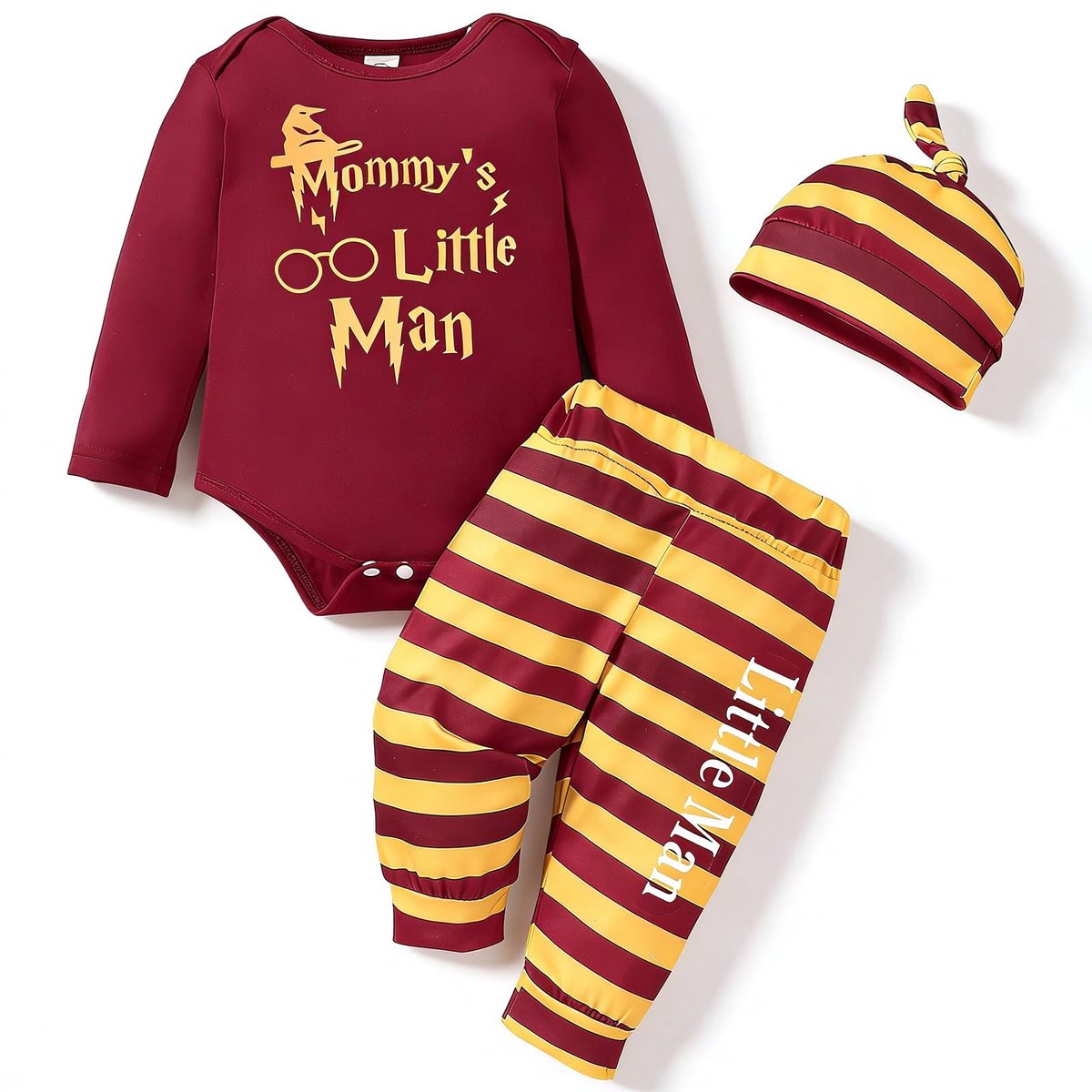 SnelShoppen - Babykleding Set voor Jongens en Meisjes - Mommy's Little Man Body + Broek + Hoed - Pasgeborenen 6-9 Maanden - Ideaal als Baby Cadeau & B