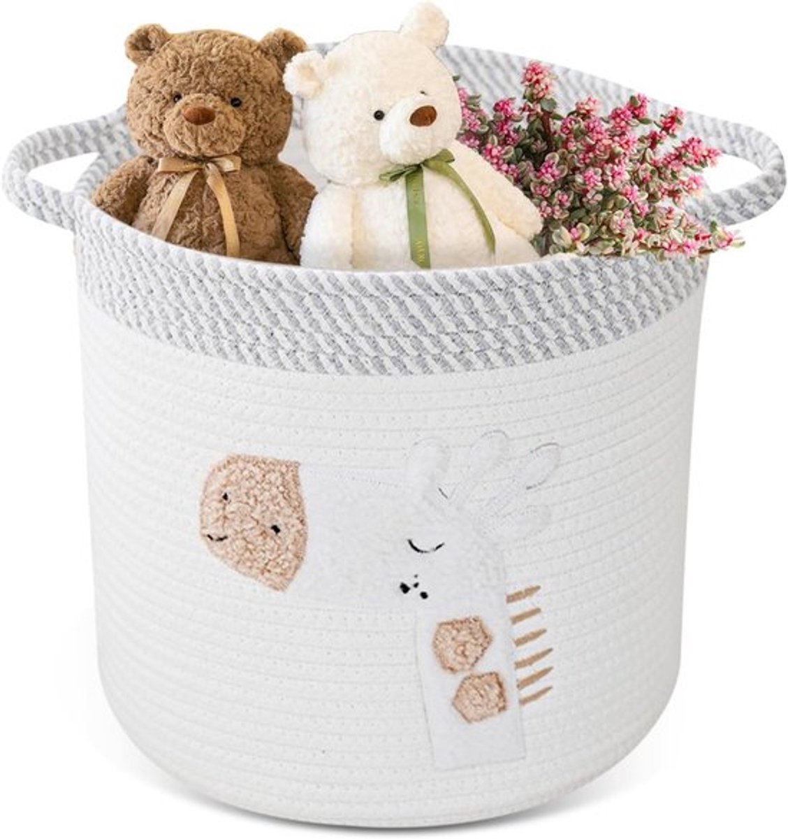 Opbergmand voor kinderen van katoen met handvat, grote mand voor speelgoed, dekens en kleding (D 30 x H 30 cm)