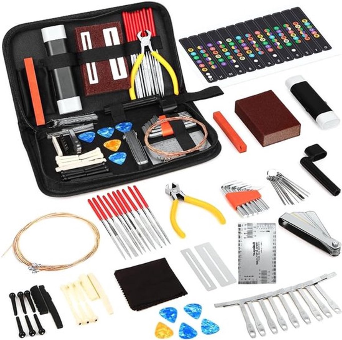 Complete 72-delige Gitaar Gereedschapset voor Onderhoud en Reparatie van Elektrische Gitaren en Bassen met Handgereedschap en Accessoires