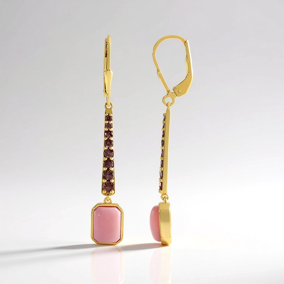 Cavill - Vergulde 925 Sterling Zilveren Oorbellen - 2,97 ct Peruaanse Roze Opalen & 1,24 ct Roze Zirkonen - Moderne Elegantie - Achthoekige Cabochon