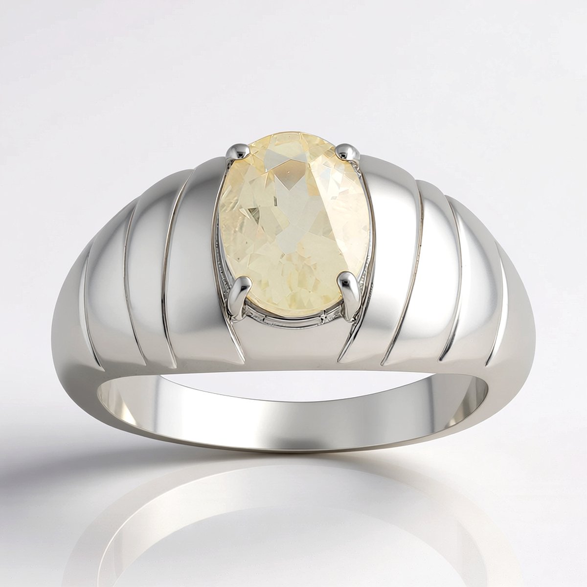 Cavill - Zilveren Ring met 0,978 ct Oregon Zonnesteen - 925 Sterlingzilver Rhodium - Ovaal - Elegante Brede Band - Handgemaakte Edelsteen