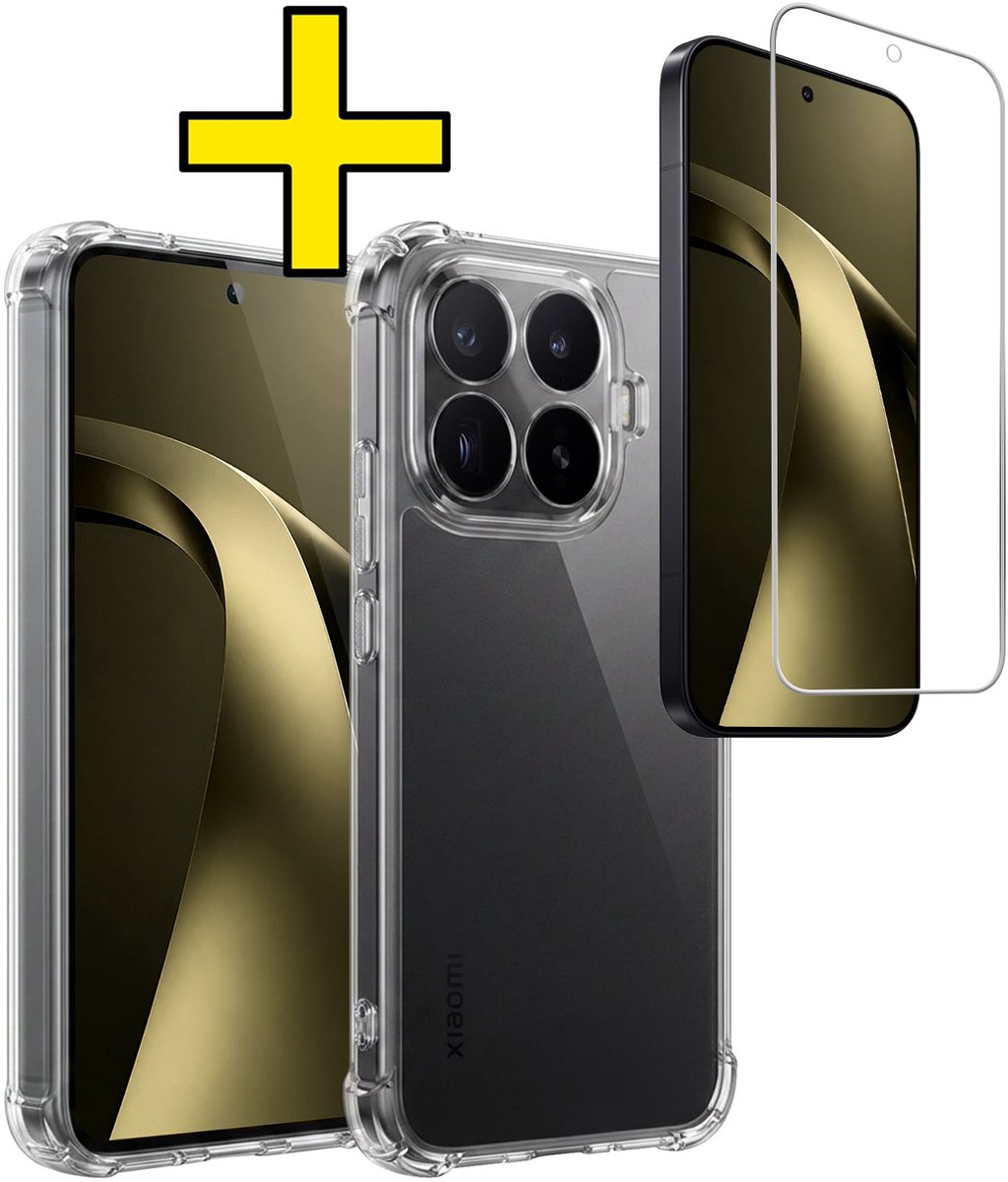 Hoesje - Met Screenprotector - Geschikt voor Xiaomi 17T Pro - Sterk & Shockproof - Siliconen Case - Back Cover - Telefoon Hoes - Shock Proof - Telefoonhoesjes - Transparant