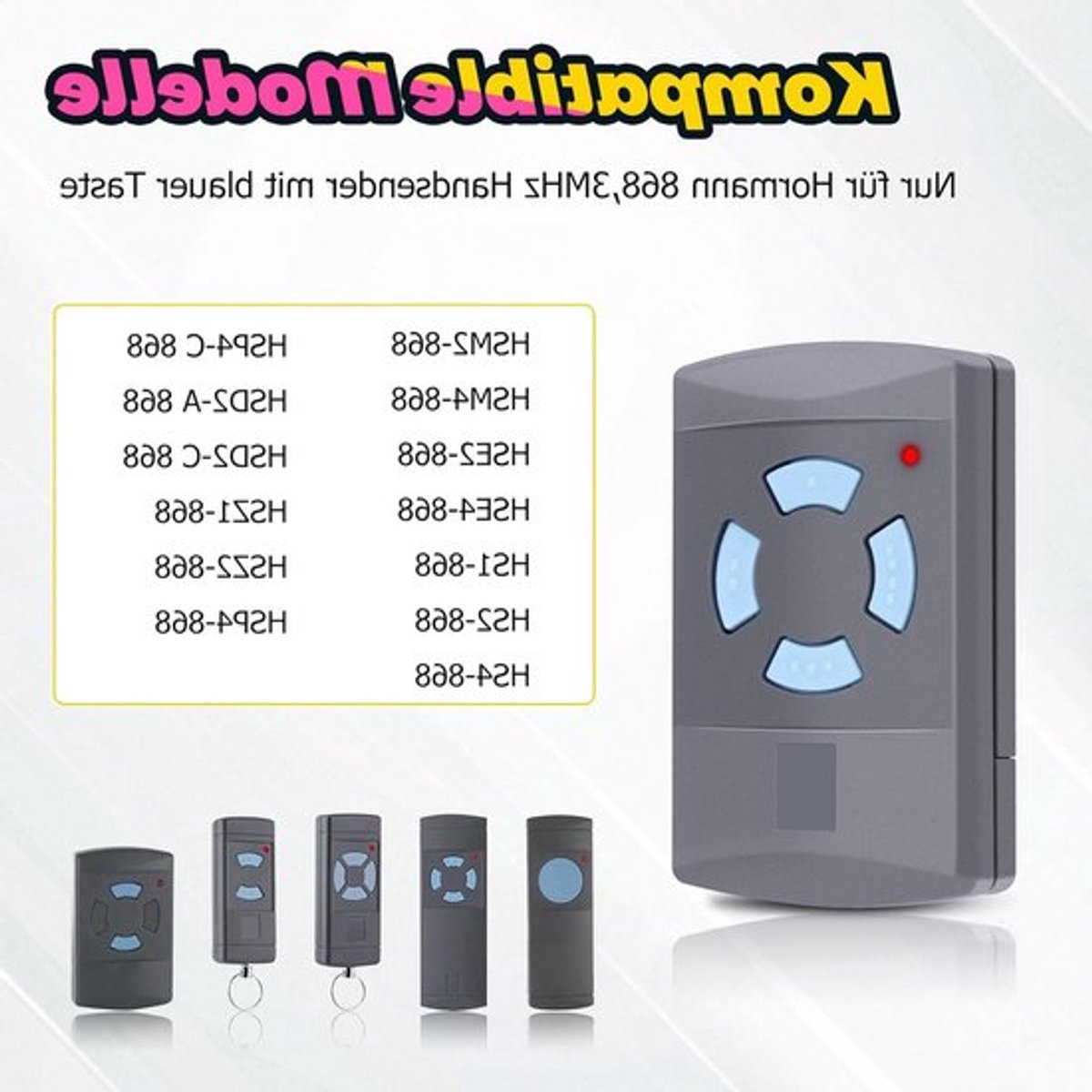 Set van 3 Vervangende Garagedeuropeners, Afstandsbediening 868.3 MHz, 4 Kanalen, Compatibel met HSM4-868, HSE2-868 en HS4-868, Ideaal voor Gemak en Veiligheid