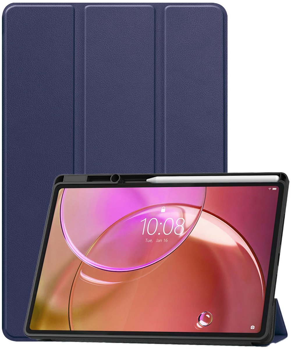 Hoesje - Geschikt voor Lenovo Idea Tab Pro Gen 2 - Dun & Stevig - Trifold Bookcase - Hard Cover Case - Met Uitsparing Geschikt voor Lenovo Pen - Hardcover Book - Tablet Hoes - Donkerblauw