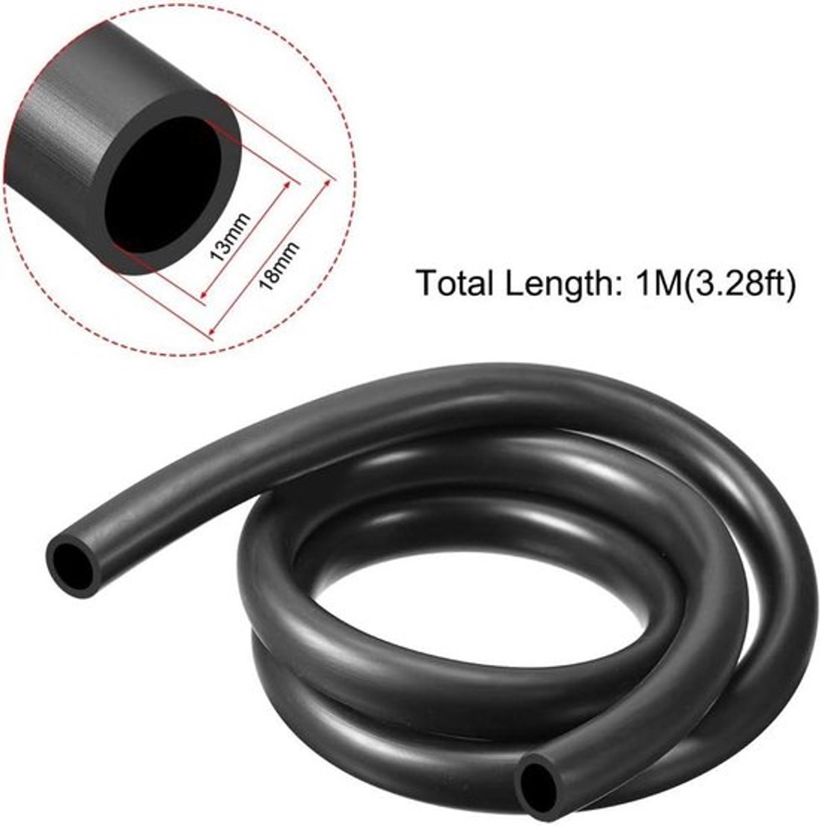 Rubberen slang voor irrigatie en tuinwater - 13 mm x 18 mm x 1 m - zwart