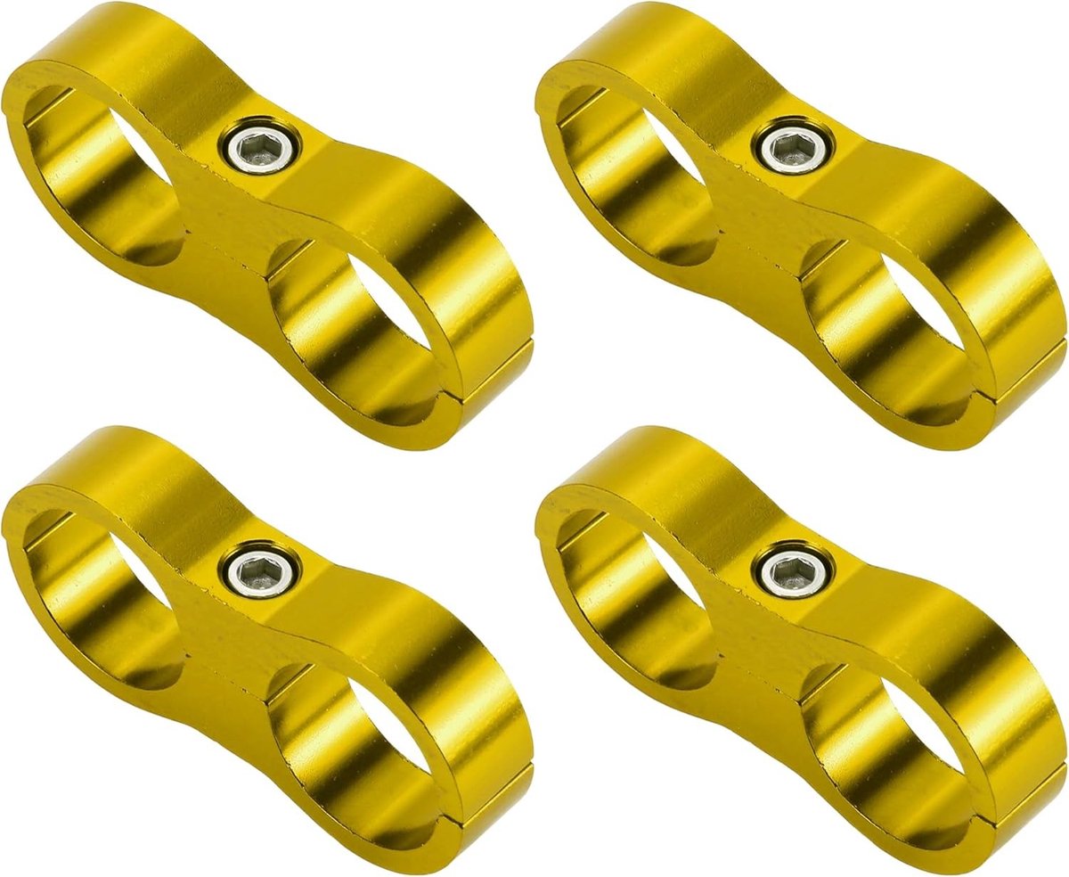 Slangadapter en klem voor AN12 slangen - 4 stuks goudkleur, ideaal voor leidingen en hydraulische systemen