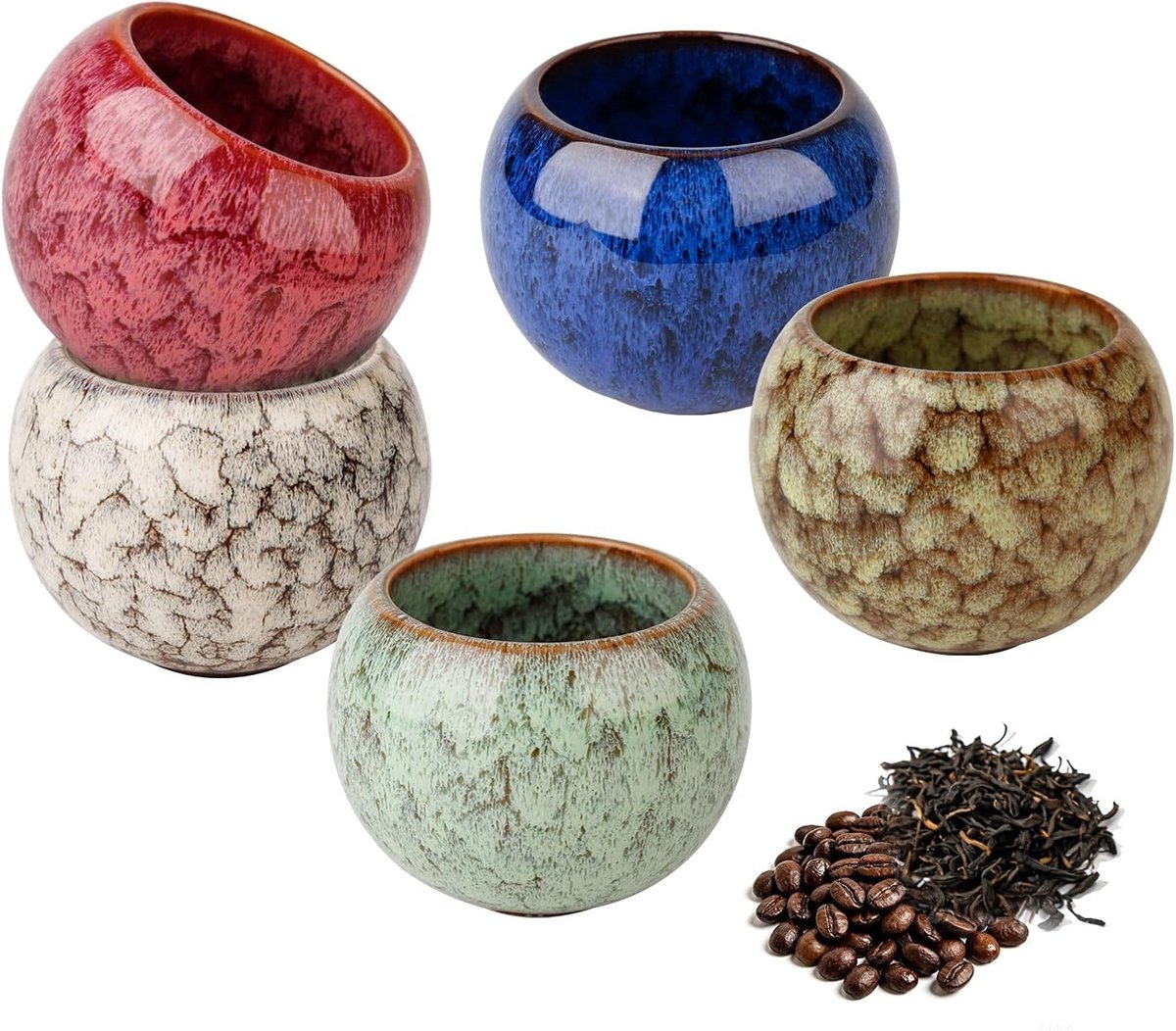 Set van 5 Keramische Espresso Kopjes zonder Handvat, 160 ml - Perfect voor Koffie, Cappuccino en Mocha, Ideaal als Cadeau voor Vrienden en Familie