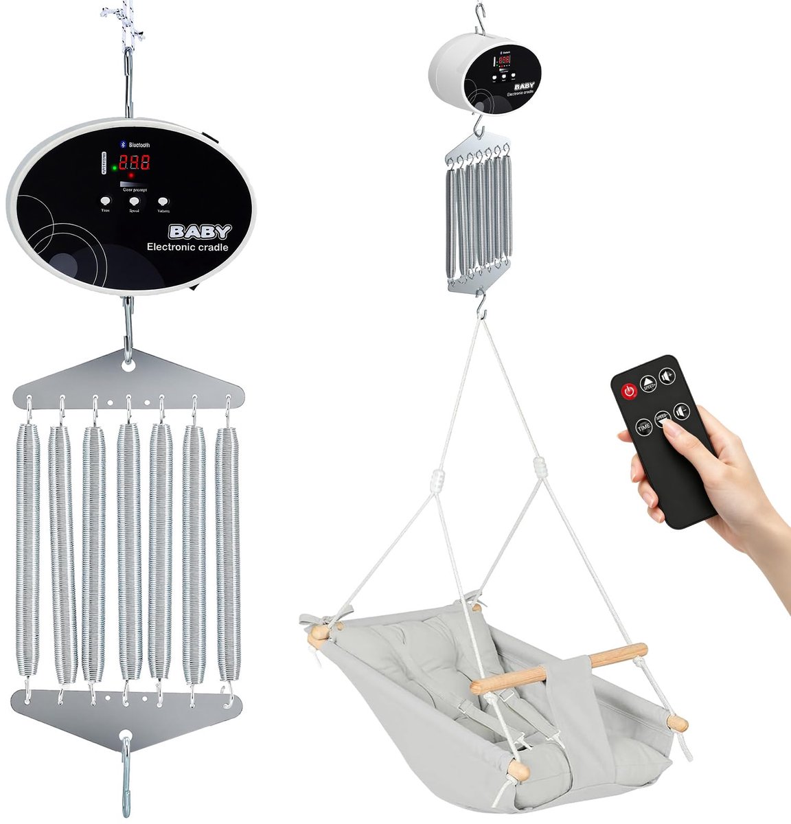 SnelShoppen - Hangende Elektrische Babyschommel voor Pasgeborenen met Afstandsbediening, Veerwieg Motor, Belastbaarheid 20 kg, Timer, Muziek en Snelhe