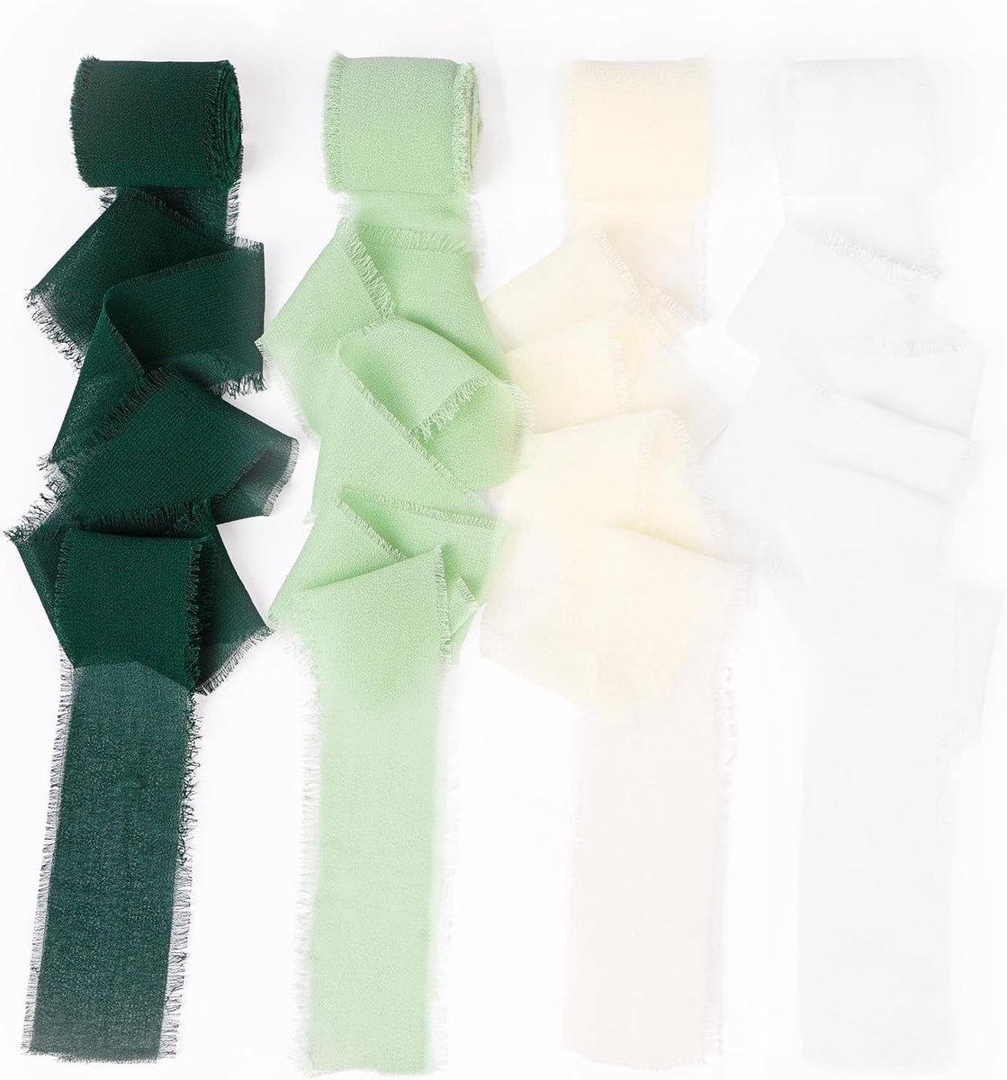 Chiffon Lint 4 Rollen, 3.8cm x 5m Franje Lint voor Cadeauverpakking, Bruiloft Uitnodigingen en Feestdecoraties, DIY Projecten