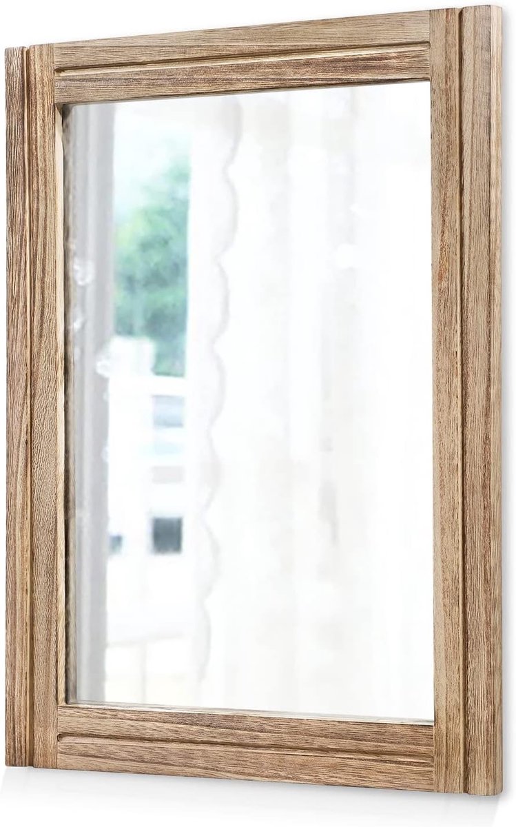 Rustieke Spiegel voor Wand met Houten Frame - Rechthoekige Decoratieve Spiegel voor Slaapkamer en Badkamer
