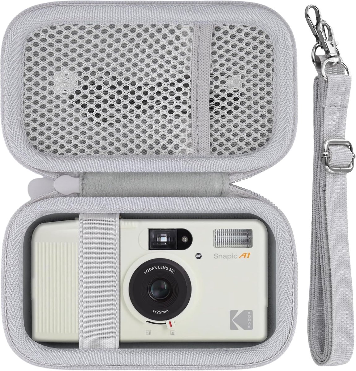 Duurzame en moderne hardcase voor half-frame camera's, inclusief schouderriem en handvat, geschikt voor Kodak EKTAR H35/H35N en Snapic A1, witte kleur