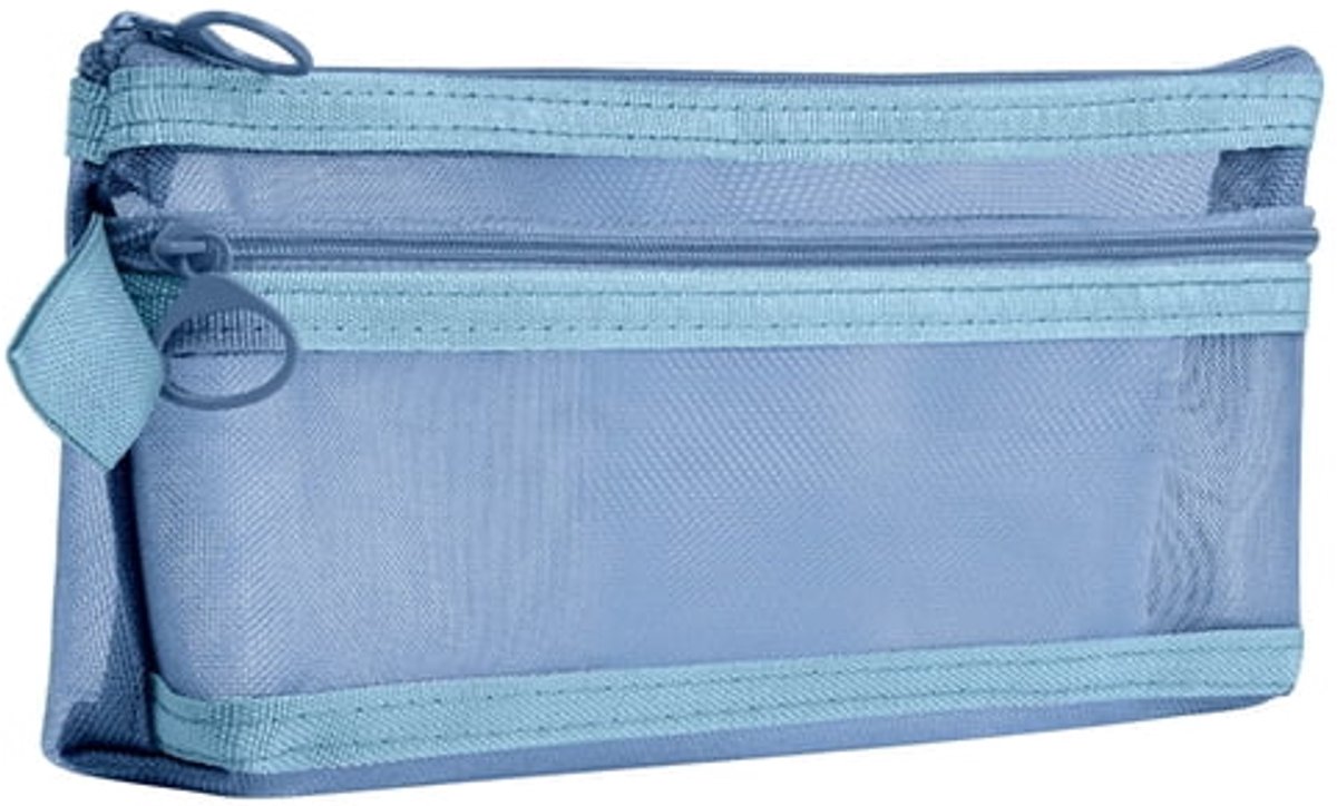 LISM-Dubbellaags, stijlvol etui met ritssluiting, ruime opbergruimte voor schrijfwaren, geschikt voor tieners - blauw.