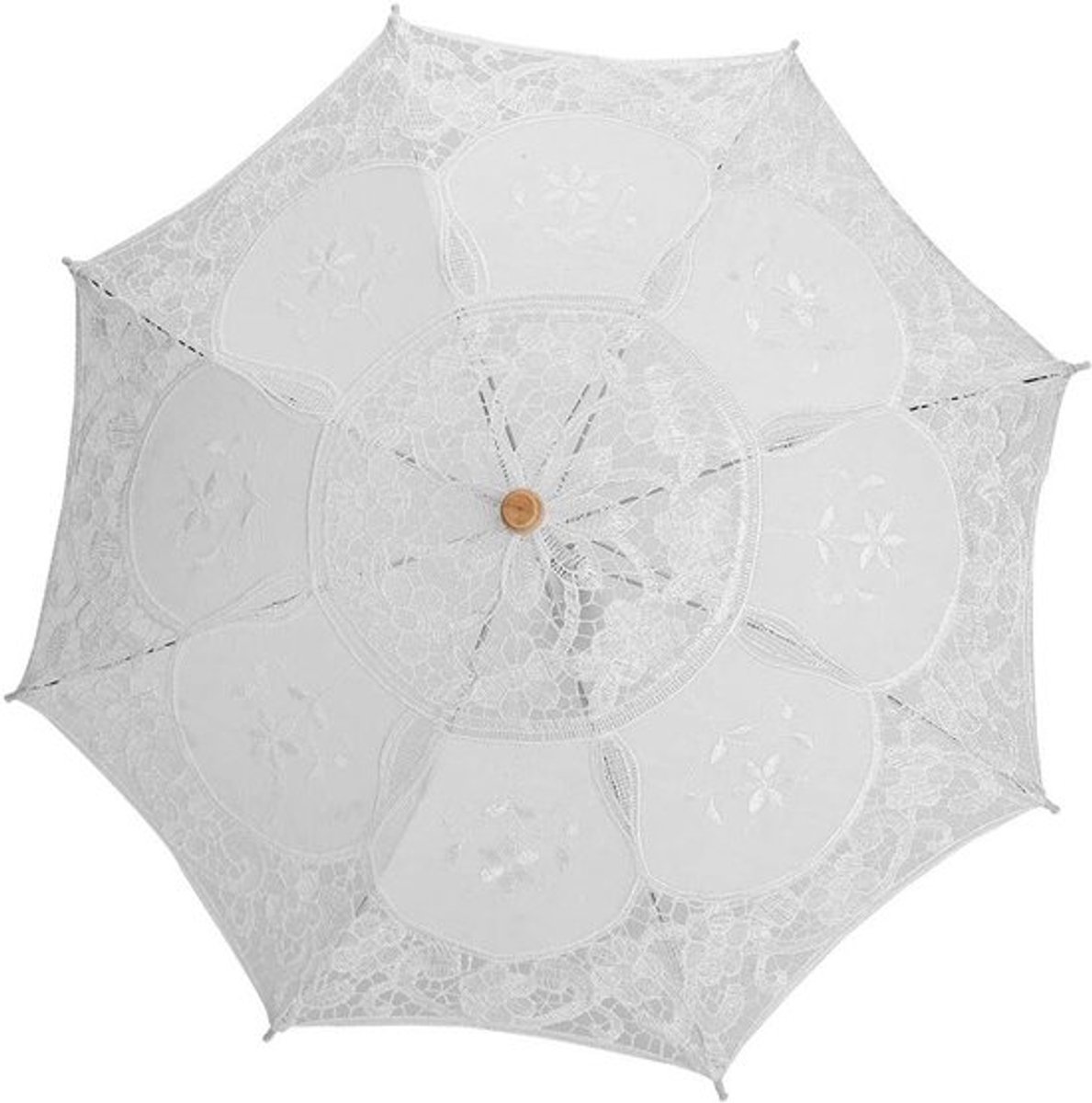 Handgemaakte Bruidsparasol met Kant en Bloem Borduurwerk voor Fotografie Decoratie - Wit Umbrella