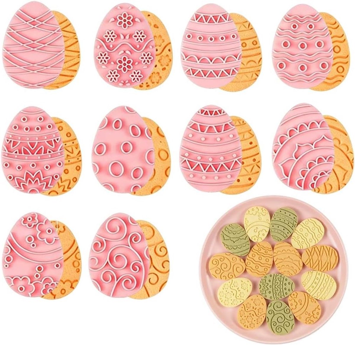 Koekjessnijders 3D Paasei Vorm - 10 Stuks in Roze, Perfect voor Bakwaren en Feestelijke Koekjes