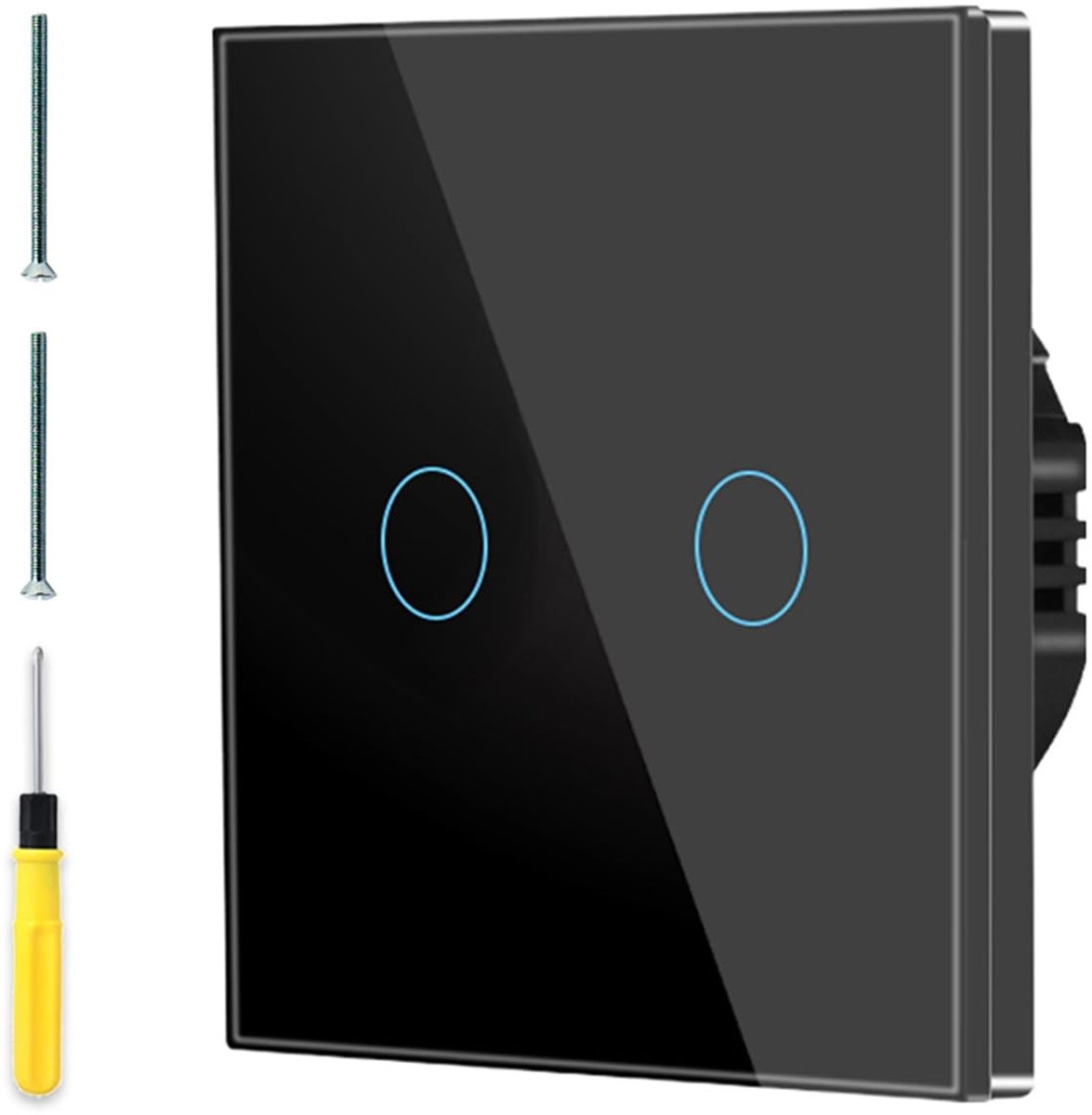 Dimbare wandcontactdoos met glazen plaat, 2-snelheden, geschikt voor fluorescentielampen, 1-weg, AC 240V, 500W, ideaal voor moderne interieurs