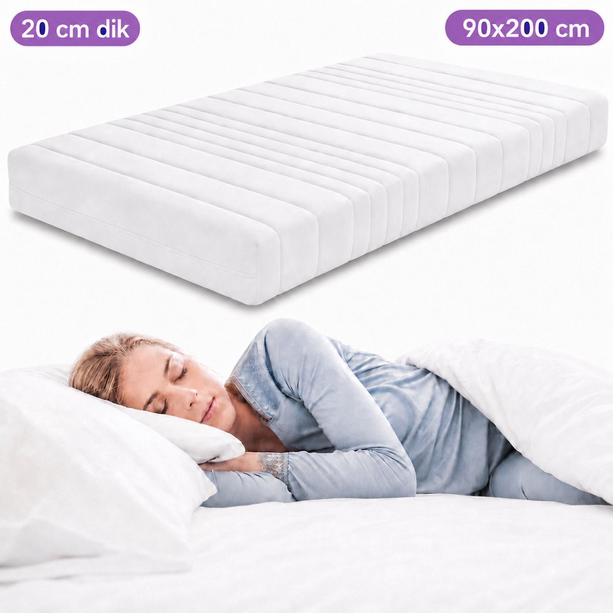 Densi Matras - 90 x 200 cm - 20cm dik -Medium - HR Koudschuim wit