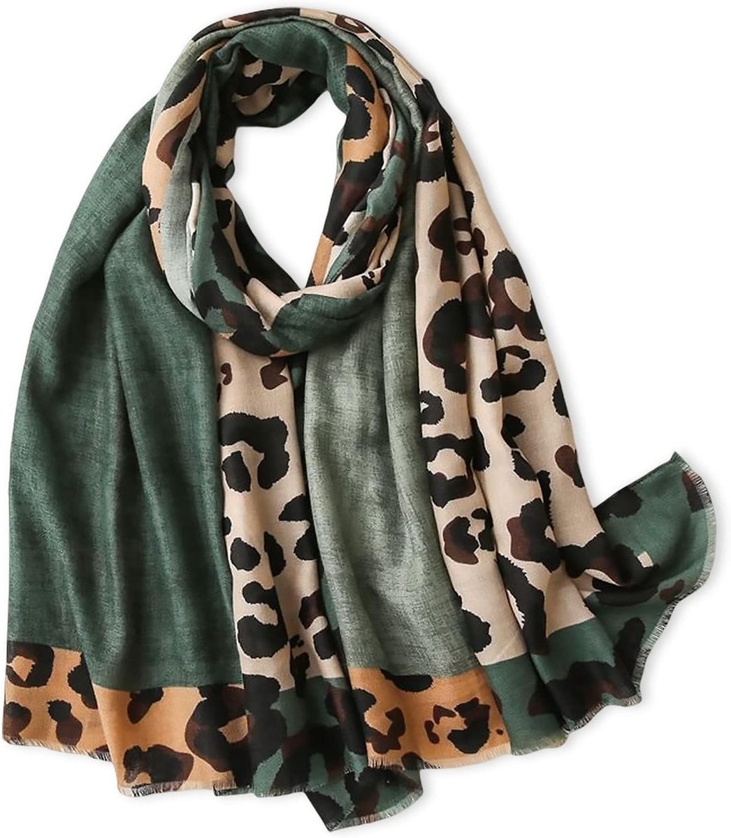 Luipaard Print Sjaal voor Vrouwen van Katoen en Linnen - Lichtgewicht Lange Sjaal met Kwasten, Perfect voor Elk Seizoen en Diverse Outfits