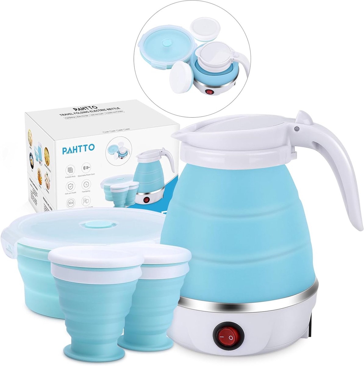 SnelShoppen - Draagbare Elektrische Waterkoker 600 ml met Beker en Kom, Snelkookfunctie, BPA-vrij, Ideaal voor Camping, Reizen, Vakantie, Kantoor en H