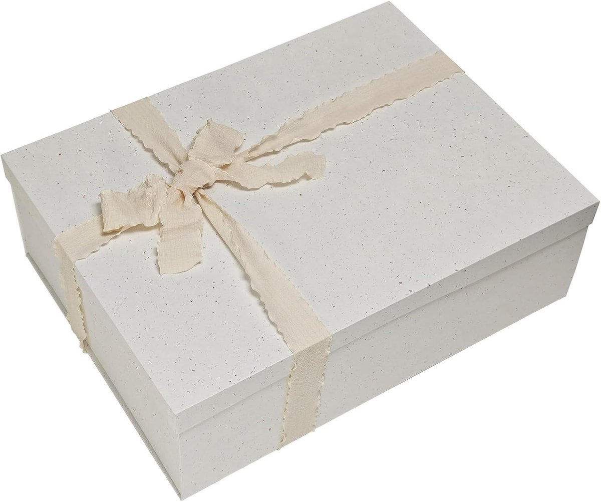 SnelShoppen - Extra grote premium rechthoekige geschenkdoos Off-White met deksel 44 x 33 x 14 cm voor kerst, bruiloft, verjaardag, feestverpakking en