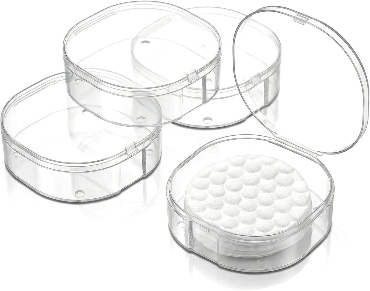 4-delige katoenen ronde houder, draagbare opberghouder voor wattenpads, plastic container voor make-upremover, wattenbollen en kleine accessoires