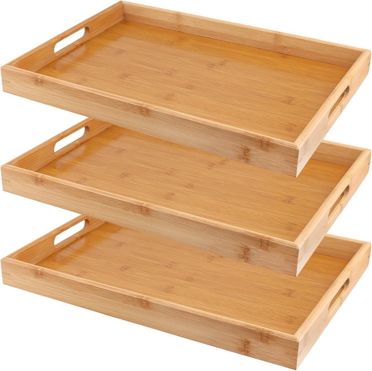Grote Rectangulaire Bamboe Dienbladen met Handvatten - Ideaal voor Ontbijt, Diner en Snacks - 40 x 29 x 4 cm