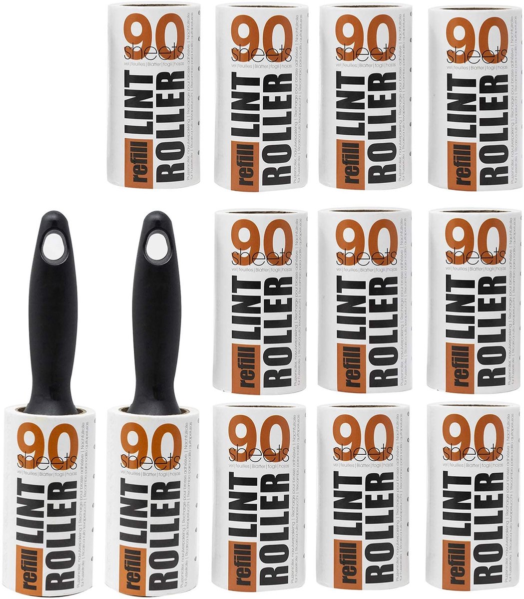 SnelShoppen - LINT Roller Set 1080 vellen - 2 x Handgrepen & 12 x 90 vel Rollen - Verwijder Pluisjes, Dierenhaar en Vuil - Ideaal voor Kleding, Huis,
