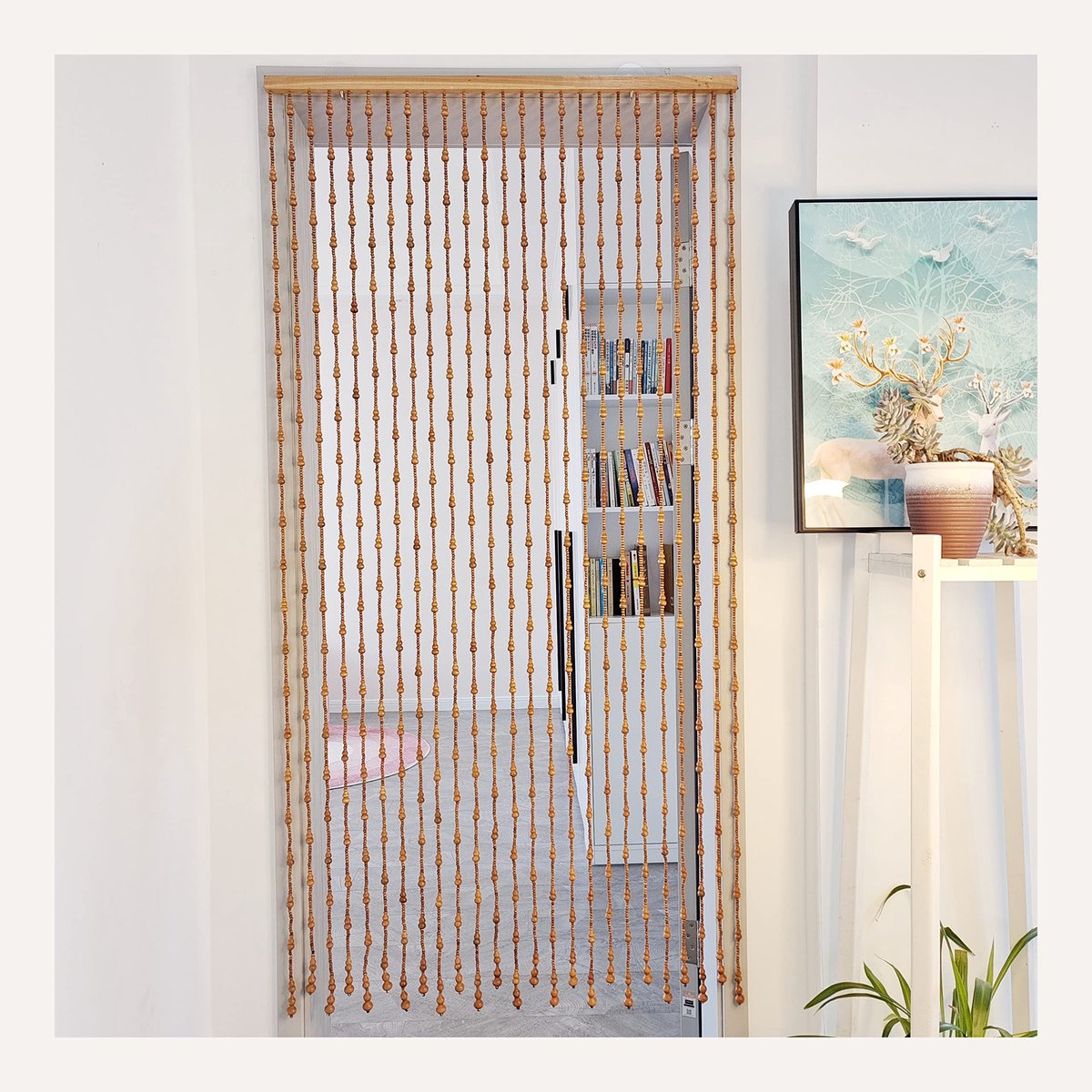 SnelShoppen - Deurgordijn voor Deur en Balkon, Houten Kralengordijn 90 x 210 cm in Natuurkleur, Wandgordijn voor Decoratie in Huis, Tuin en Keuken