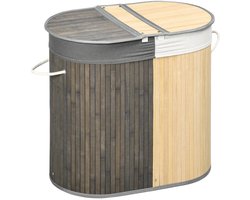ITRONIQ Wasmand Met Deksel 100 Liter - Dubbele Wasbox Met Twee Compartimenten - Uitneembare Waszak - Bamboe - Grijs Naturel