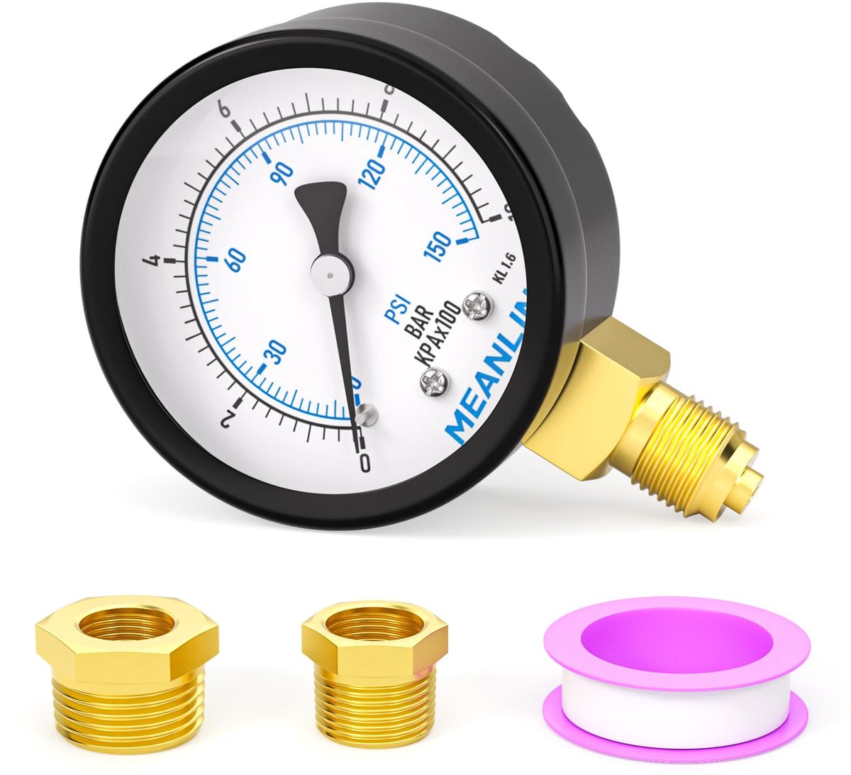 SnelShoppen - Manometer 0-10 Bar/150PSI 2" DIAL FACE 1/4" BSP met Zeskantbus 1/2" en 3/8" voor Water, Olie en Luchtdruktest - Lagere Montage