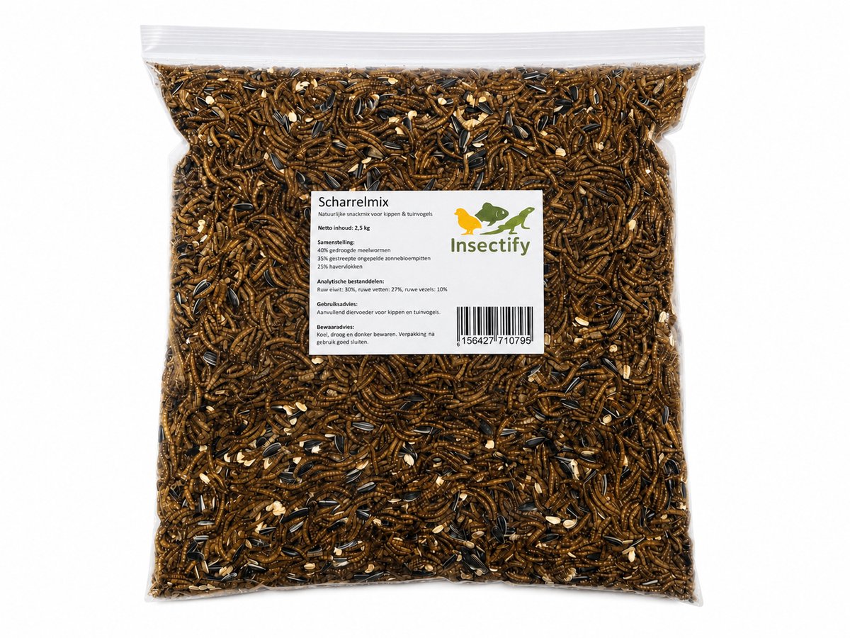 Insectify Scharrelmix 2,5 kg - Kippenvoer en Vogelvoer met Gedroogde Meelwormen, Zonnebloempitten en Havervlokken