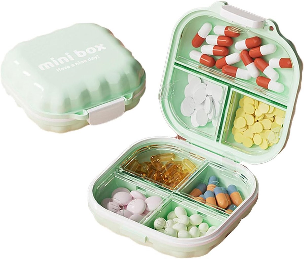 Pillendoos met 7 Compartimenten voor Medicijnen - Draagbare Reispillendoos voor Dagelijks Gebruik en Organisatie van Tabletten, Groen