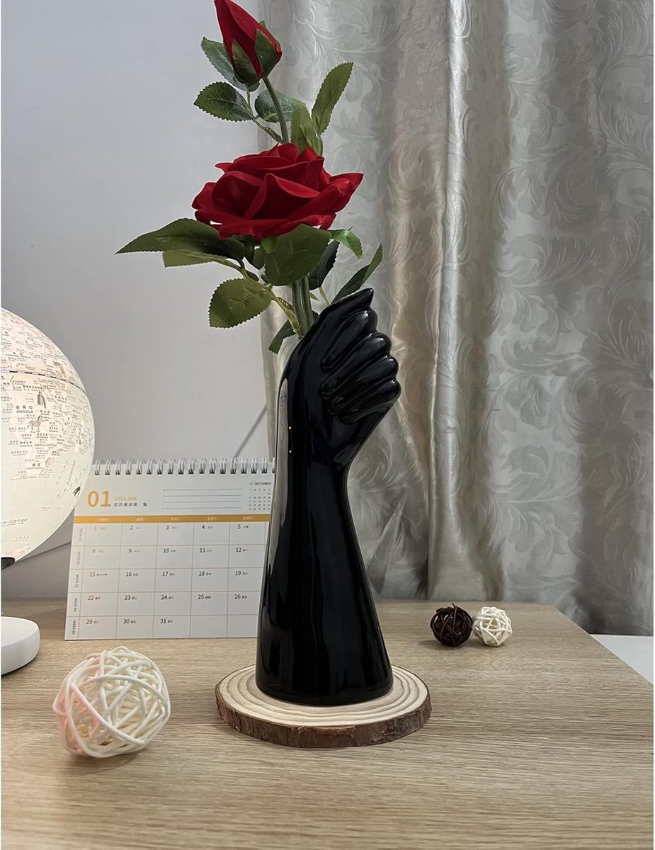SnelShoppen - Moderne Decoratieve Keramische Billenvaas 23.5cm Hoog, Handgevormd, Zwart, Perfect Voor Bloemen, Salontafel, Planken, Tafeldecoratie