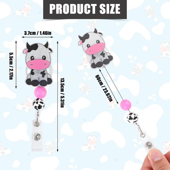 Schattige Koeien Badge Reels - Intrekbare Acryl Badge Houder met Dierenprint voor Verpleegkundigen, Studenten en Leraren - Perfect voor Identificatie en Organisatie — afbeelding 5