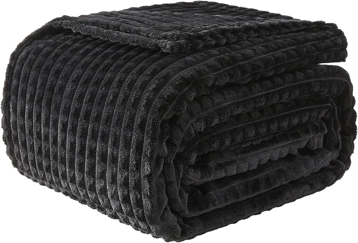 Zachte en Luxe Fleece Dekentje met 3D Jacquard en Geometrisch Patroon voor Sofa en Bed, Lichtgewicht en Fluffy (Zwart, 127 x 152 cm)