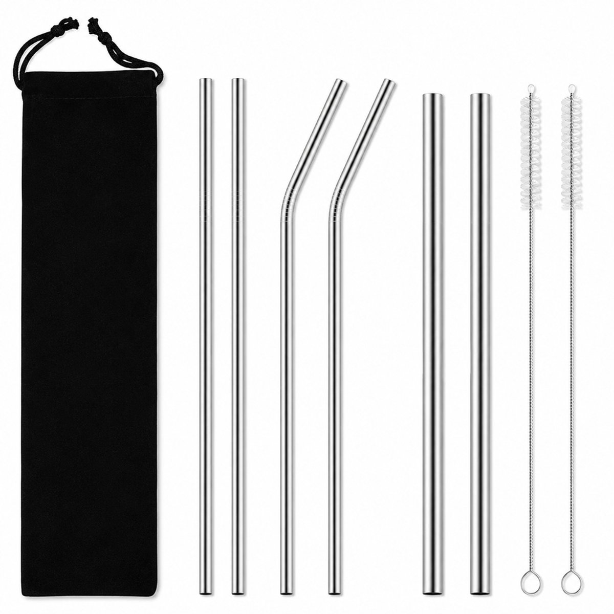 Mesora Herbruikbare Zilveren Metalen Rietjes - Verschillende Maten - Duurzame Rietjes Herbruikbaar - RVS Rietjes - Ijzeren Rietjes - Geschikt voor Smoothies en Cocktails