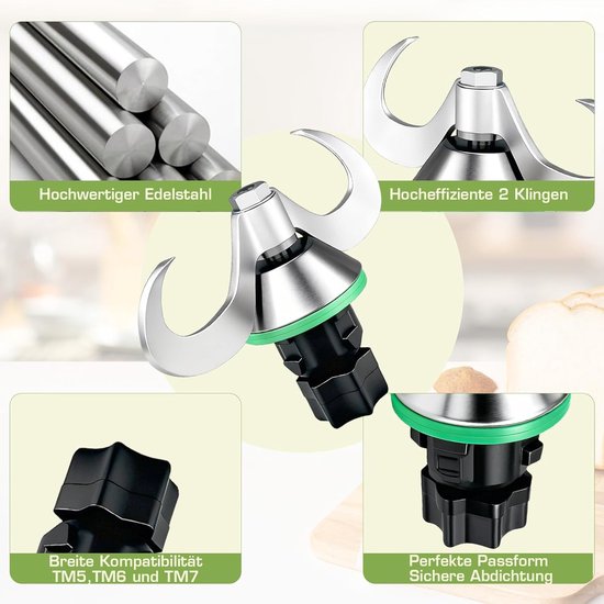 RVS deegmessen set voor optimale deegmix, eenvoudig schoon te maken, met reinigingsborstel, geschikt voor Thermomix TM5, TM6, TM7, geen deegresten, perfecte bakaccessoires — afbeelding 3