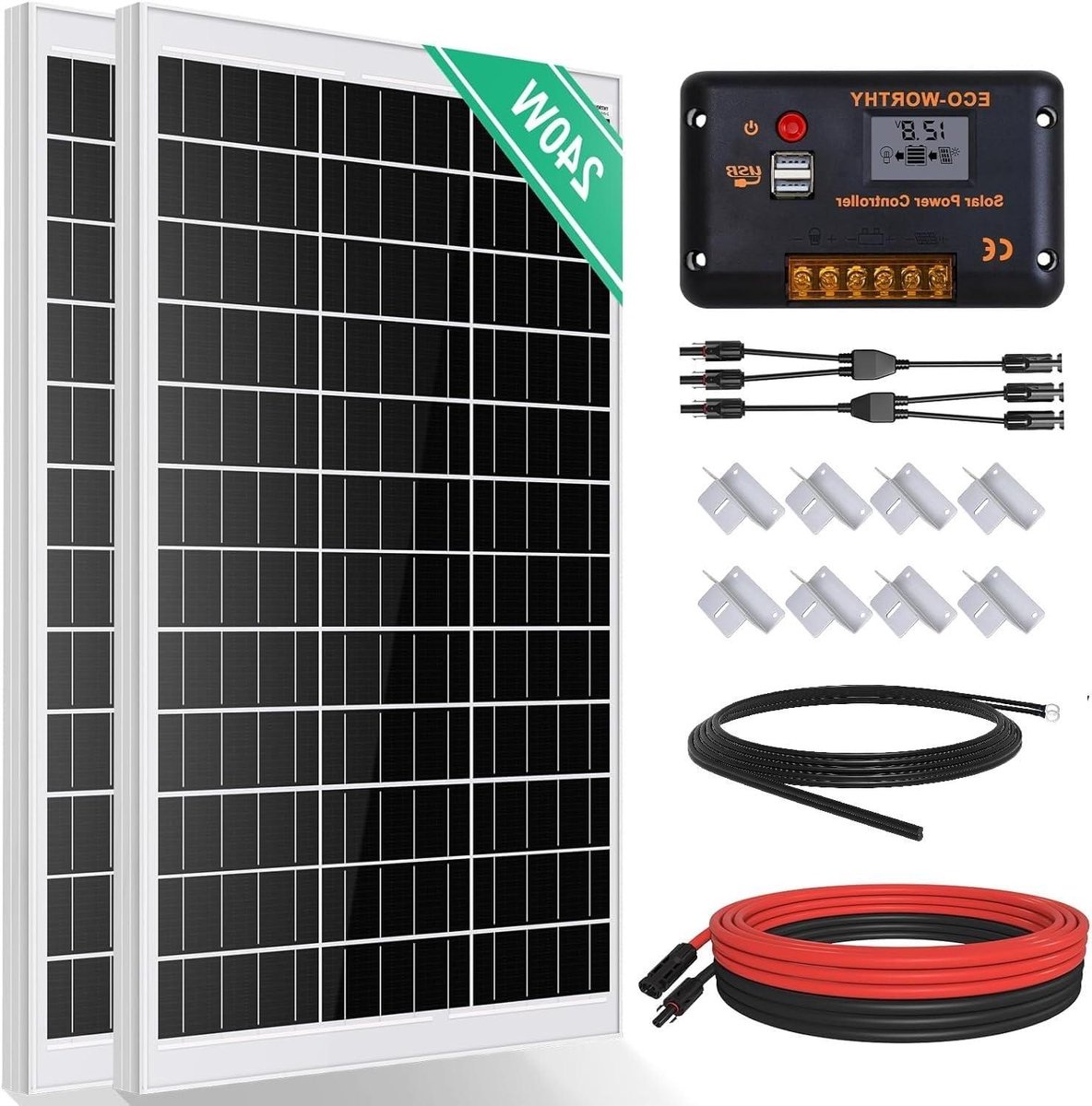 Zonnepaneel Kit - Zonne-energie Systeem - Off-grid Stroom - Hoge Cel Efficiëntie - 240 Watt - Zwart