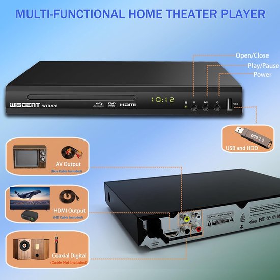 Blu-Ray Speler - Dvd Speler - Film Kijken - Full HD 1080p - 26 cm breed - Zwart — afbeelding 3