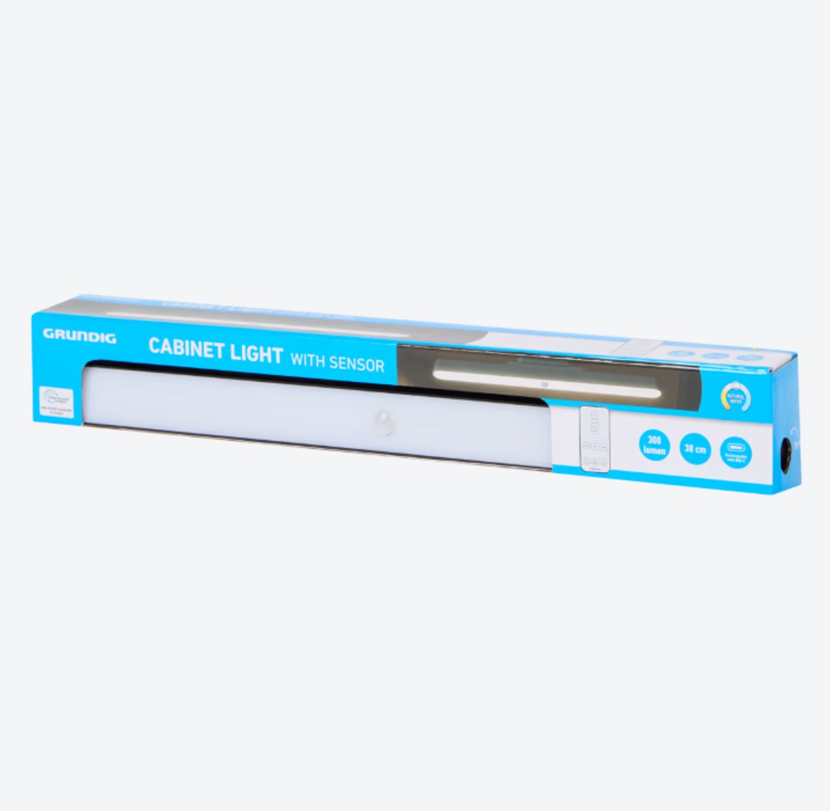 Grundig kastverlichting met sensor 300 lumen 38 cm oplaadbaar met usb c met afstandsbediening