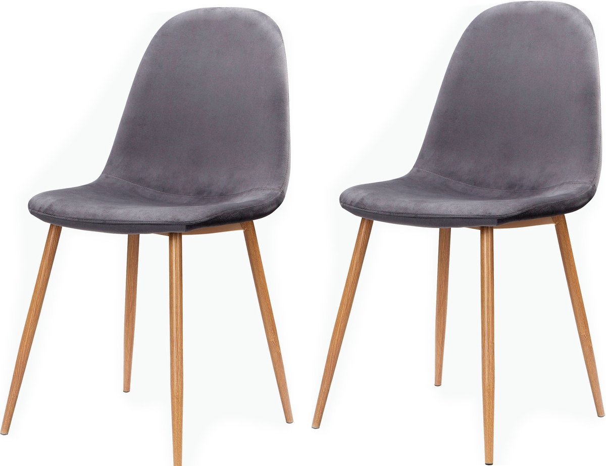 Eetkamerstoelen Set van 2 in fluweel antraciet en poten in metaal eikenhout