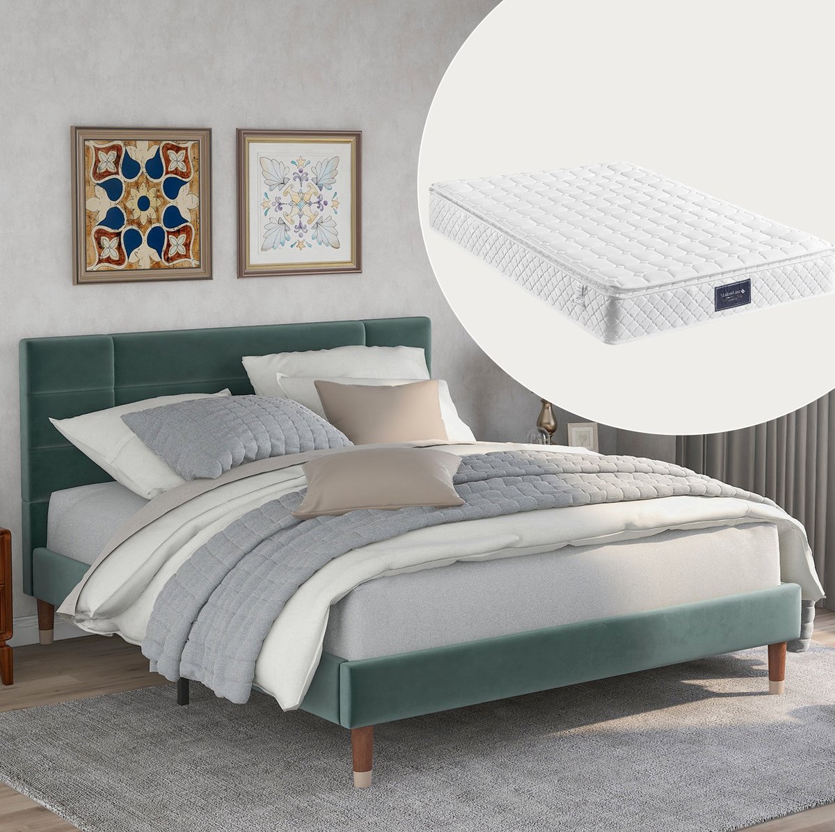 DESMIU Gestoffeerd Bed 140x200 cm Met Matras Tweepersoonsbed Met Hoofdbord En Lattenbodem Opbergruimte Onder Bed Volwassenen Groen