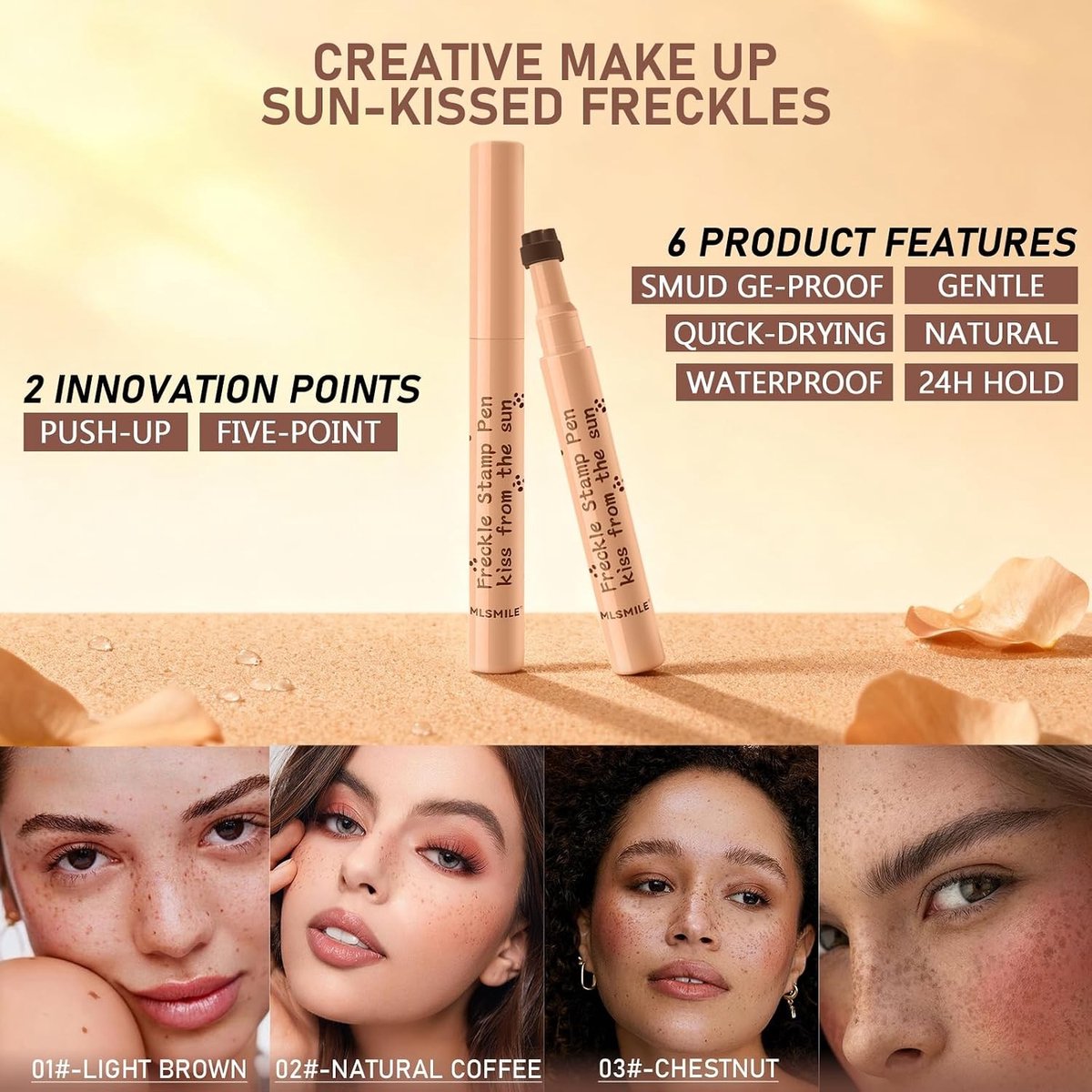 Natuurlijke Make-up Effect met 3D Stempels, Waterdicht en Duurzaam, Eenvoudig in Gebruik voor een Stralende Look (02# Natuurlijke Koffie)