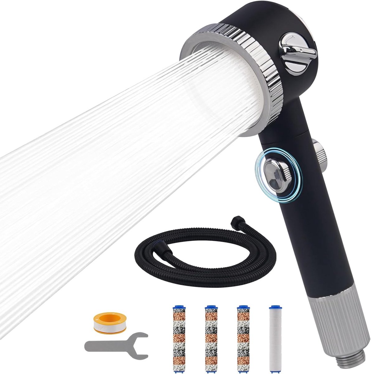 SnelShoppen - Duschkopf met Filter 3 Sprühstrahl Modi Duschbrause met 1.5M Schlauch Hoogdruk Waterbesparend 3-Schichten-Filtration tegen Chlor voor Ha