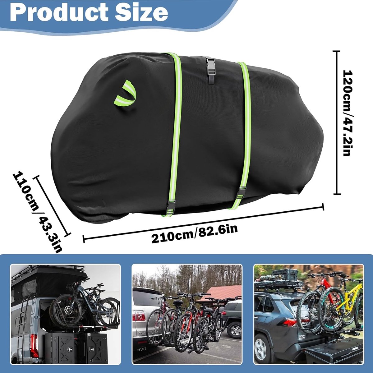 SnelShoppen - Fietshoes voor 2 Fietsen - 600D Heavy Duty Fietshoes - Waterdichte Fietsendragerafdekking met Reflecterende Strepen - 210 x 110 x 120 cm