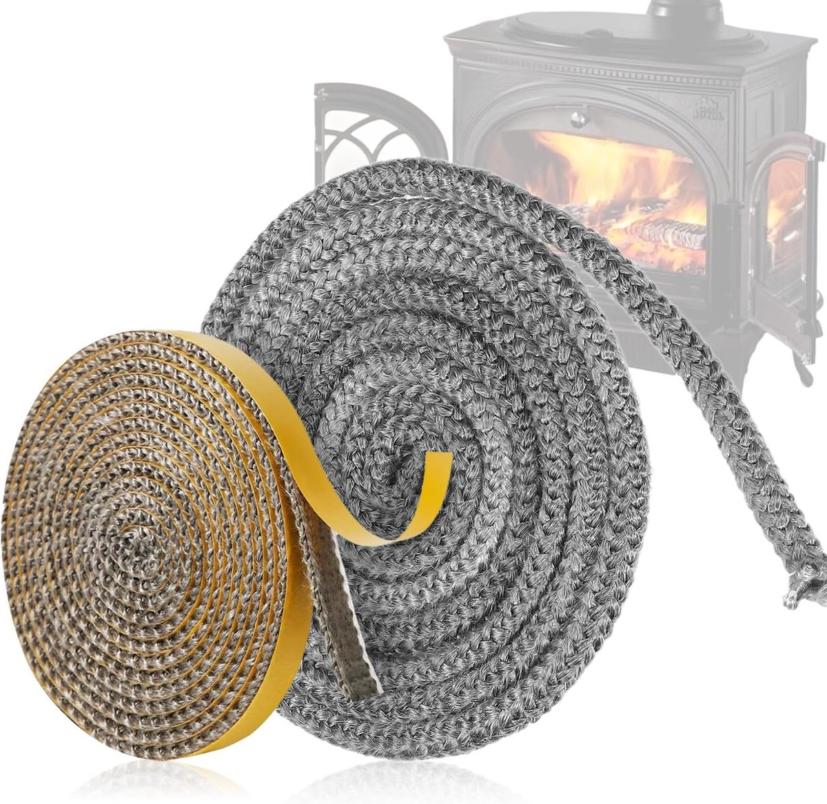 2 Stuks 10mm x 3m Hittebestendige Ovenafdichtingskoord voor Kachel en Openhaard, Hechtband voor Afdichting, Duurzaam en Flexibel Afdichtmateriaal