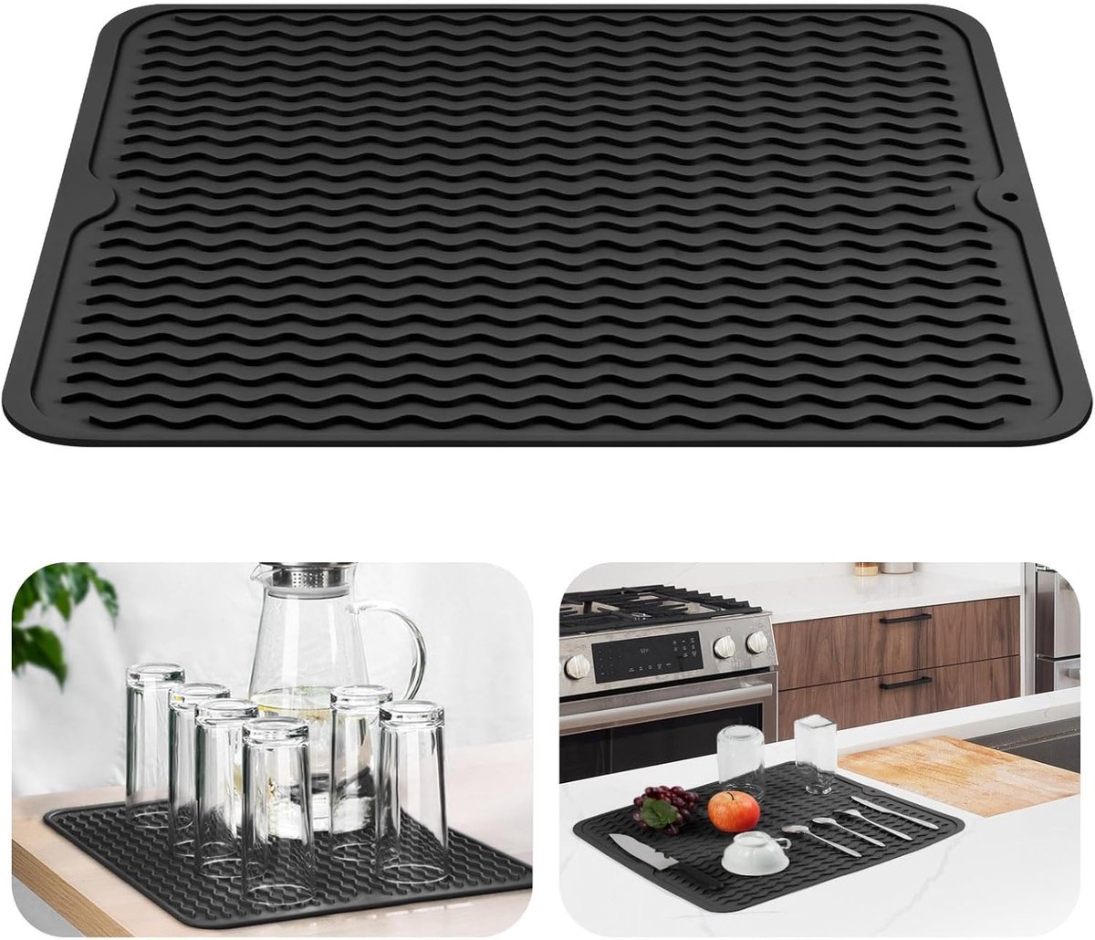 Siliconen Afwasmat voor Keuken, 40x50CM, Sneldrogend, Hittebestendig en Antislip - Zwart, Ideaal voor Borden en Bestek