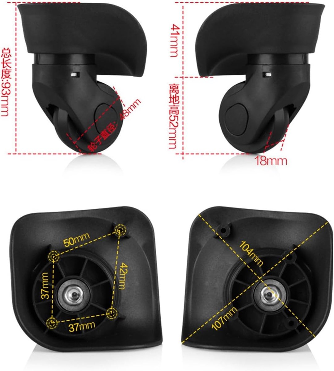 Vervangende Luggage Wielen voor Koffers - 2 Stuks Universele PVC Wielen met Dubbele Lager voor Flexibel Gebruik, Geschikt voor Camping en Reisaccessoires
