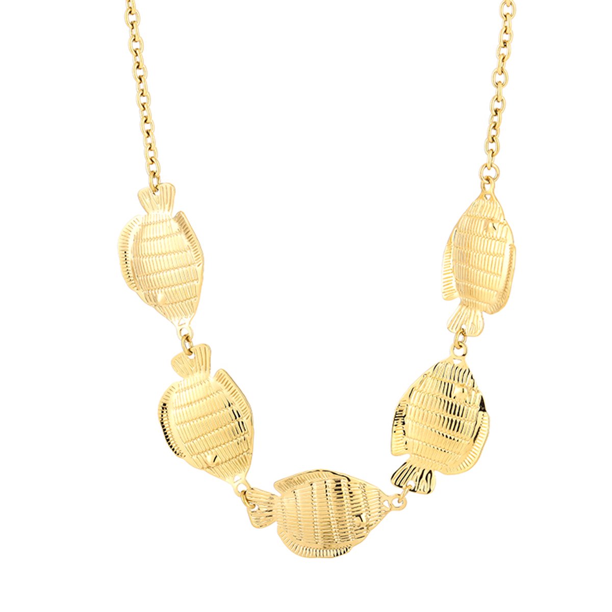 Ketting Dames met Vissen Bedels - Roestvrij Staal (RVS) - Statement Ketting XL - Schakelketting met Vis Hangers 40+5 cm - Zomerse Sieraden Cadeau Vrouw - Goud