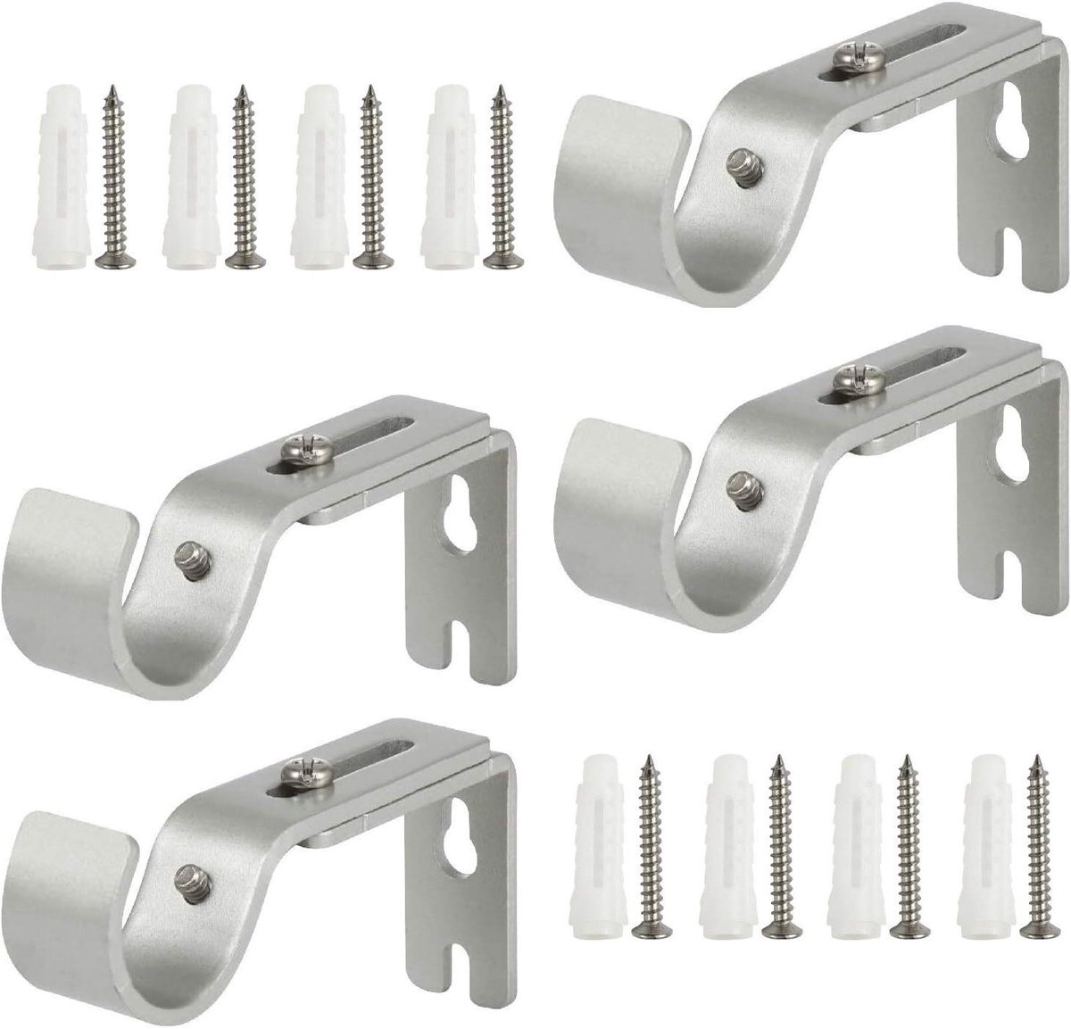 Gordijnroede Beugels - Roedehouders - Vensterdecoratie - Verstelbare Lengte - 4 Stuks - Zilver